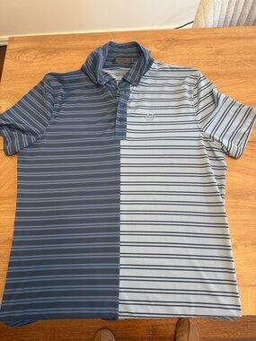 G/FORE Split-Panel Striped Polo in Navy and Light Gray